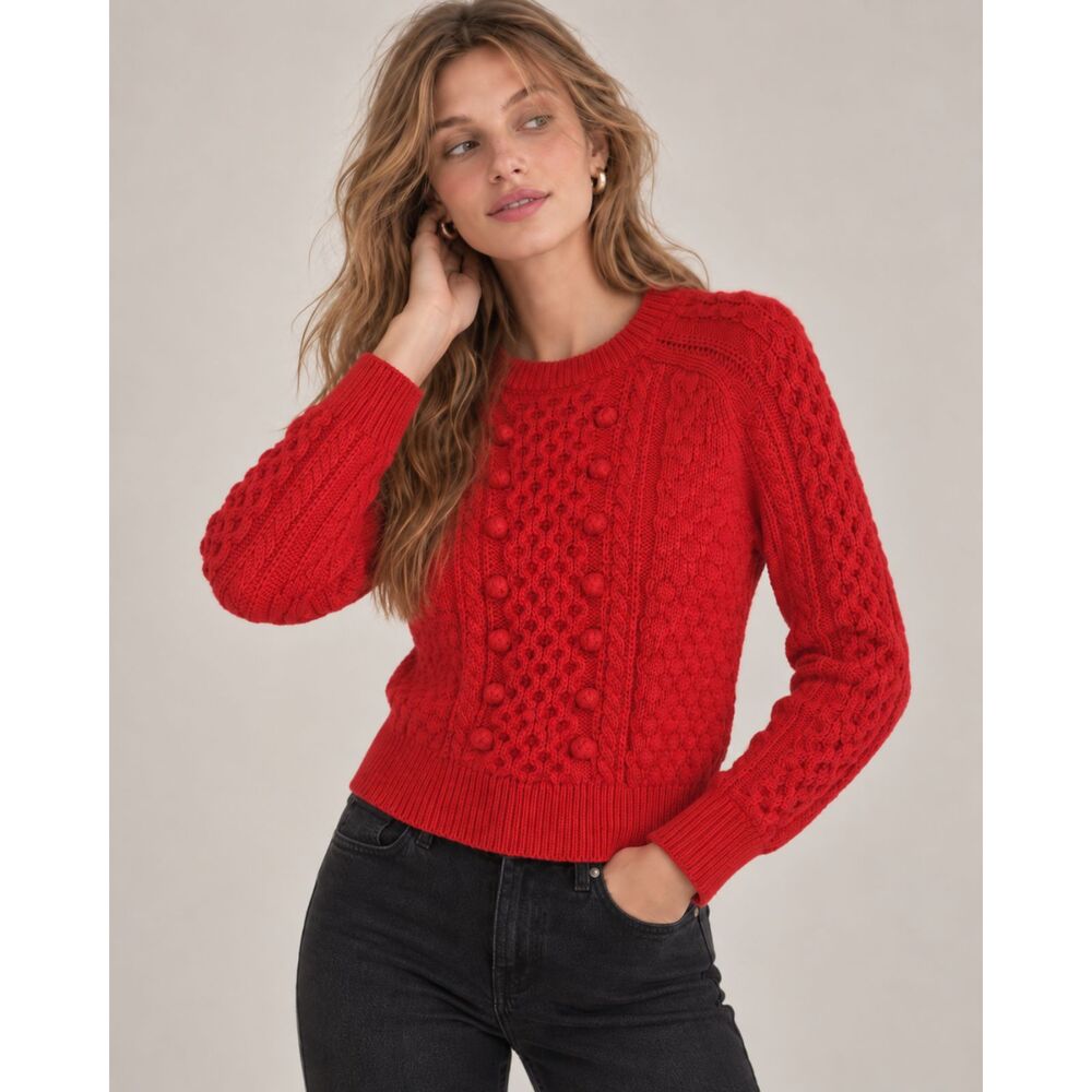 J.Crew Women S Red Lambswool Blend Cable Knit Sweater Preppy Heritage Classic